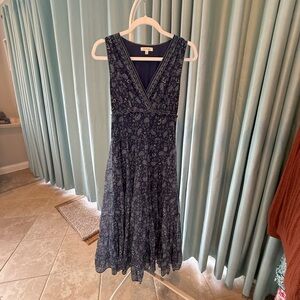 Max Studio Midnight Blue Patterned Midi Dress